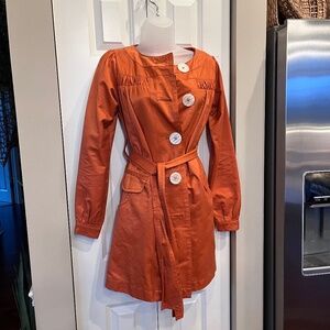 Nick & Mo Boutique for Anthropologie, orange belted jacket, buttons, pockets, S